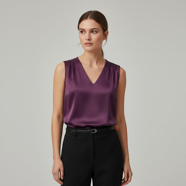 Women's Sleeveless V-Neck Blouse-Vyana Collective