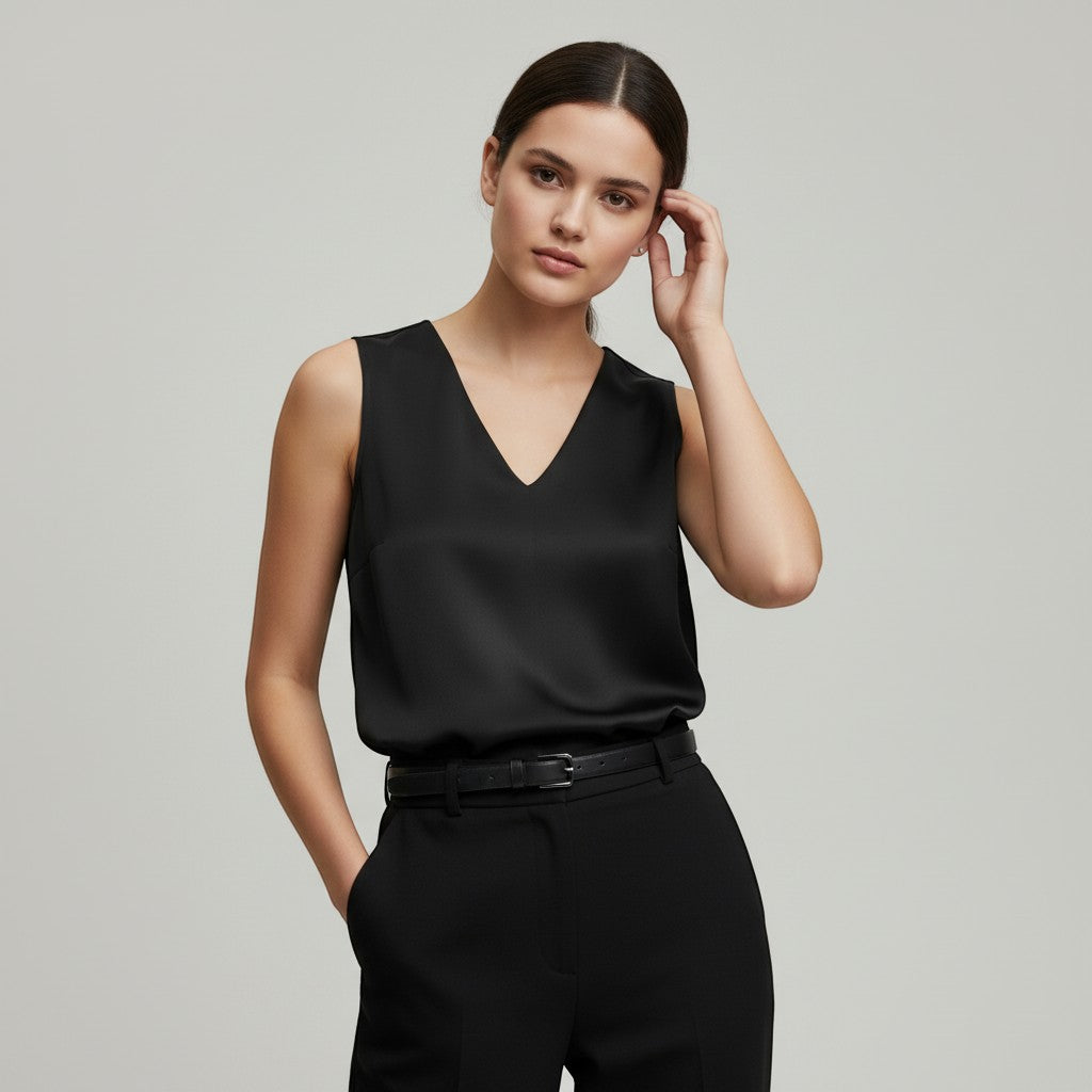 Women's Sleeveless V-Neck Blouse-Vyana Collective