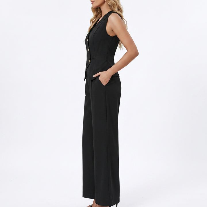Women’s Sleeveless Vest Top and Wide Leg Pants Two Piece Set-Vyana Collective