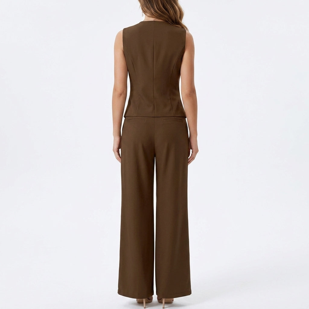 Women’s Sleeveless Vest Top and Wide Leg Pants Two Piece Set-Vyana Collective