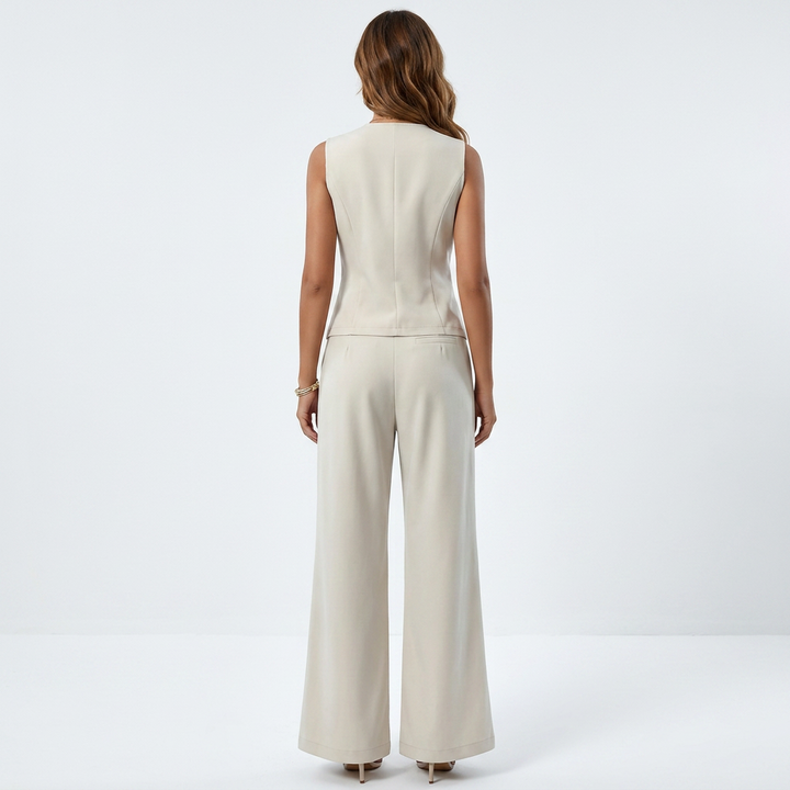 Women’s Sleeveless Vest Top and Wide Leg Pants Two Piece Set-Vyana Collective