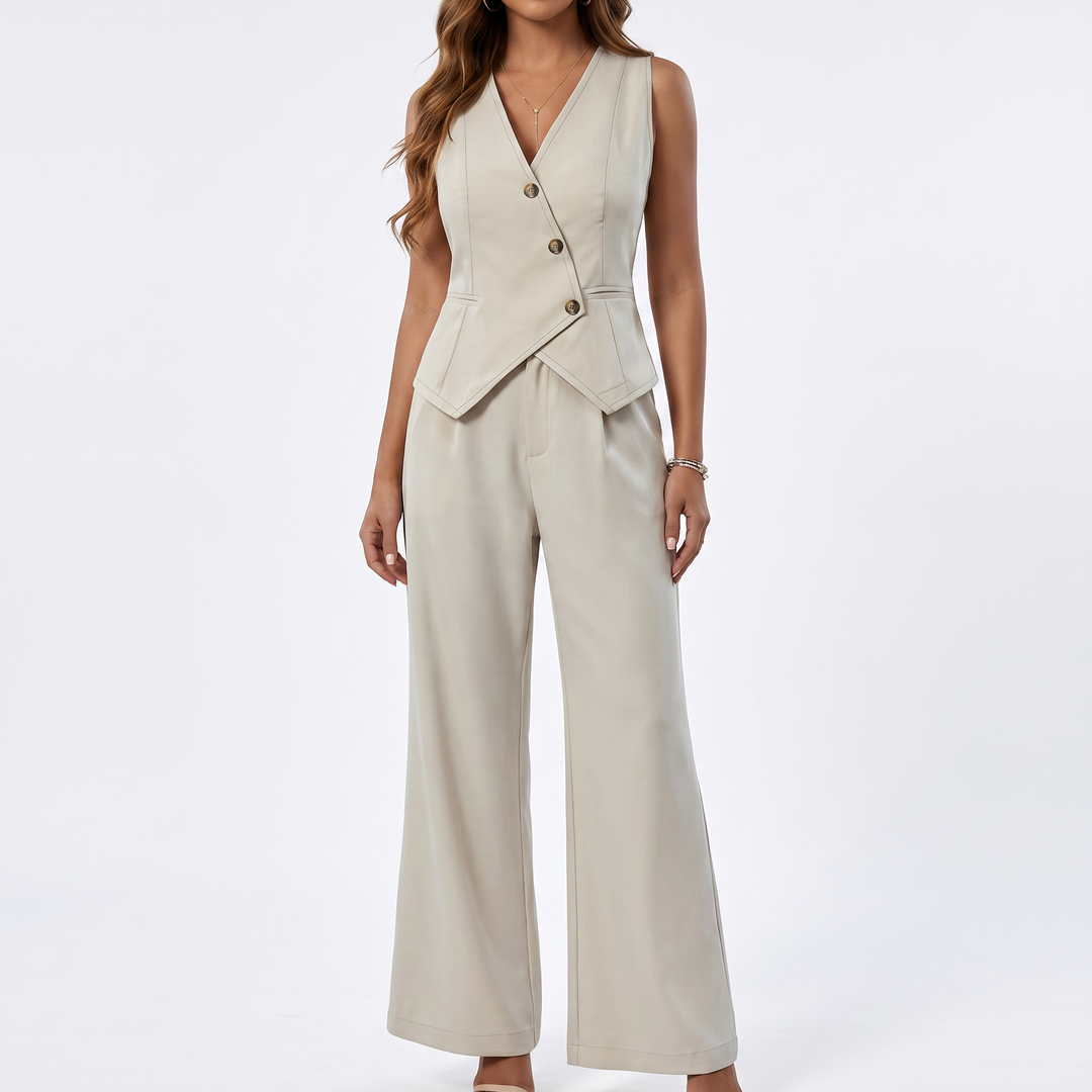 Women’s Sleeveless Vest Top and Wide Leg Pants Two Piece Set-Vyana Collective
