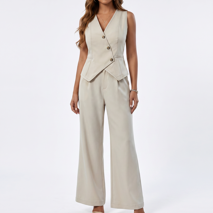 Women’s Sleeveless Vest Top and Wide Leg Pants Two Piece Set-Vyana Collective