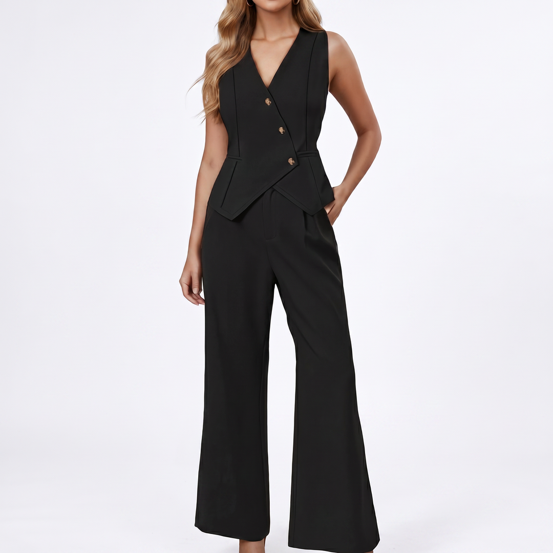 Women’s Sleeveless Vest Top and Wide Leg Pants Two Piece Set-Vyana Collective