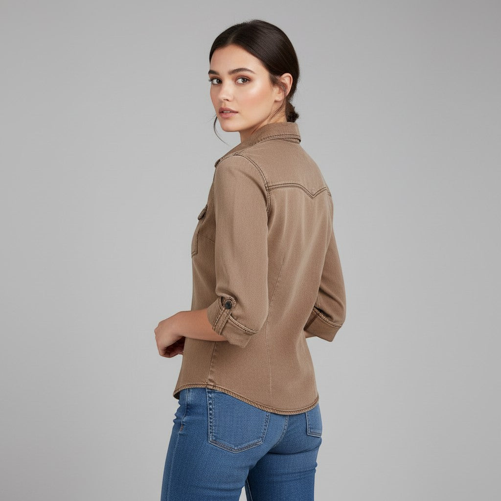 Women's Slim Fit Button-Up Utility Shirt-Vyana Collective