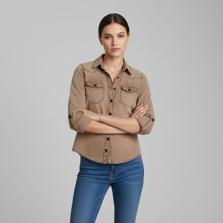 Women's Slim Fit Button-Up Utility Shirt-Vyana Collective