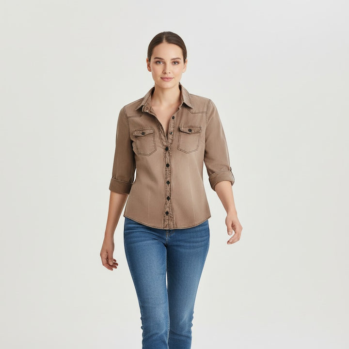 Women's Slim Fit Button-Up Utility Shirt-Vyana Collective