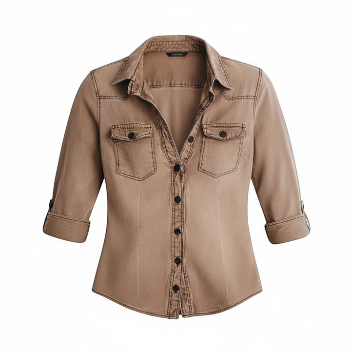 Women's Slim Fit Button-Up Utility Shirt-Vyana Collective