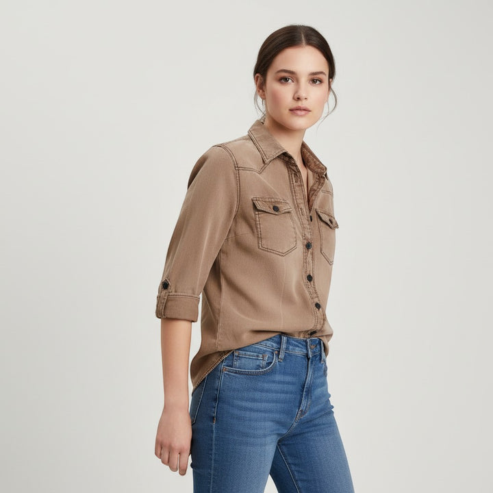 Women's Slim Fit Button-Up Utility Shirt-Vyana Collective