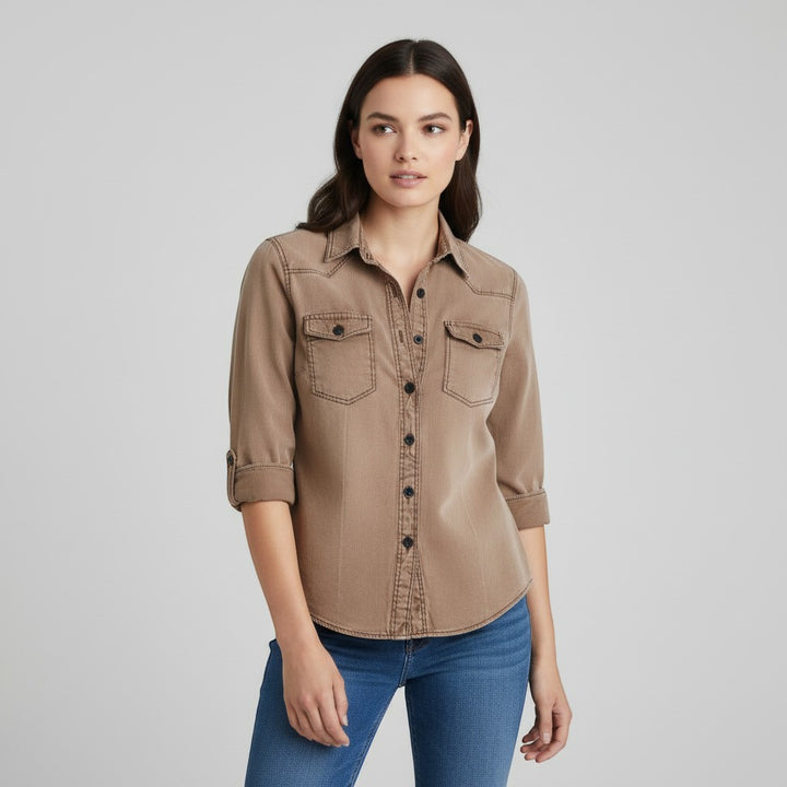 Women's Slim Fit Button-Up Utility Shirt-Vyana Collective
