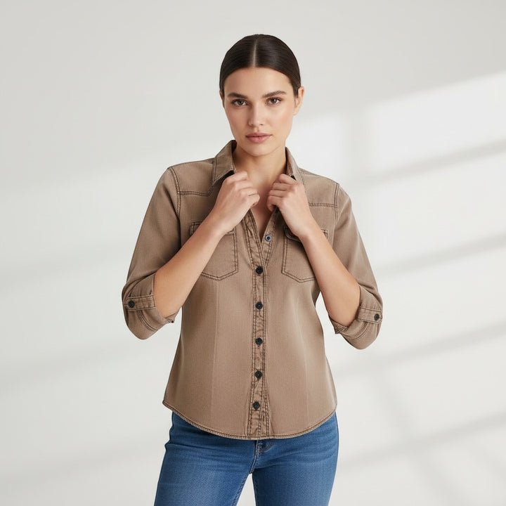 Women's Slim Fit Button-Up Utility Shirt-Vyana Collective