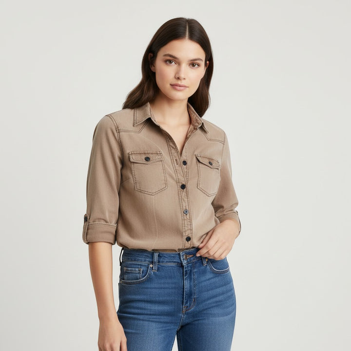 Women's Slim Fit Button-Up Utility Shirt-Vyana Collective