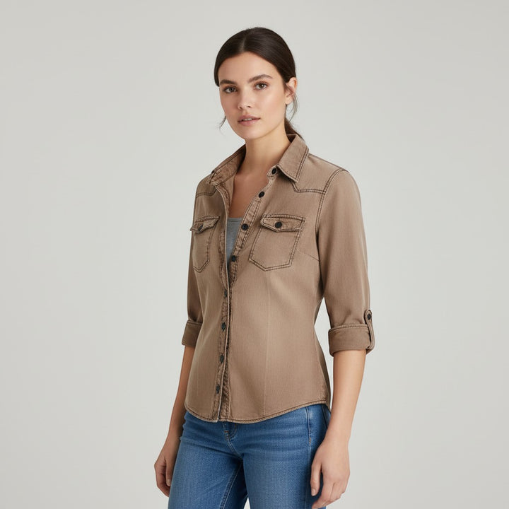 Women's Slim Fit Button-Up Utility Shirt-Vyana Collective