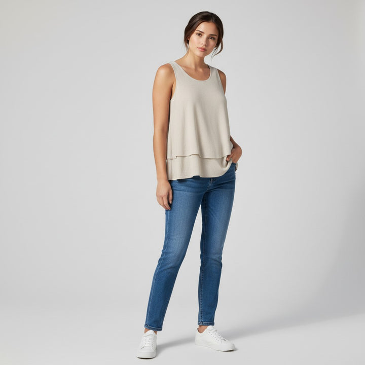 Women's Solid Color Ruffled Trim Tank Top-Vyana Collective