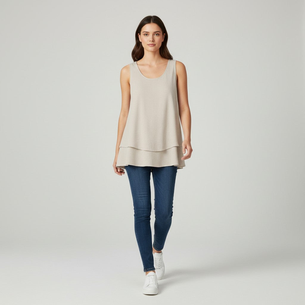 Women's Solid Color Ruffled Trim Tank Top-Vyana Collective