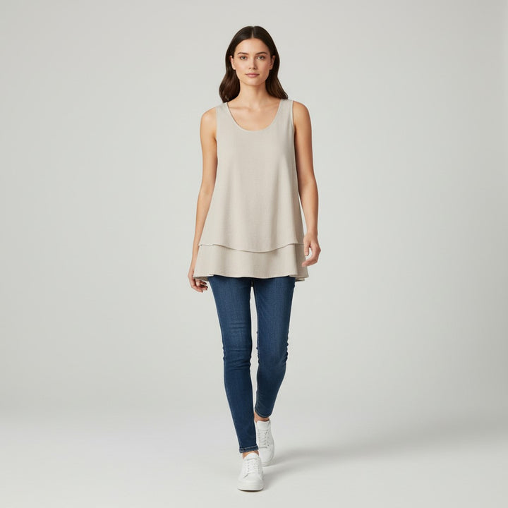 Women's Solid Color Ruffled Trim Tank Top-Vyana Collective