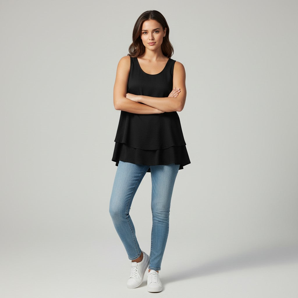 Women's Solid Color Ruffled Trim Tank Top-Vyana Collective