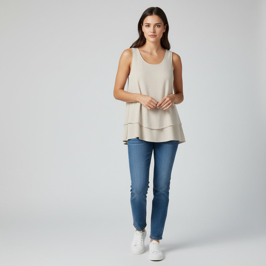 Women's Solid Color Ruffled Trim Tank Top-Vyana Collective