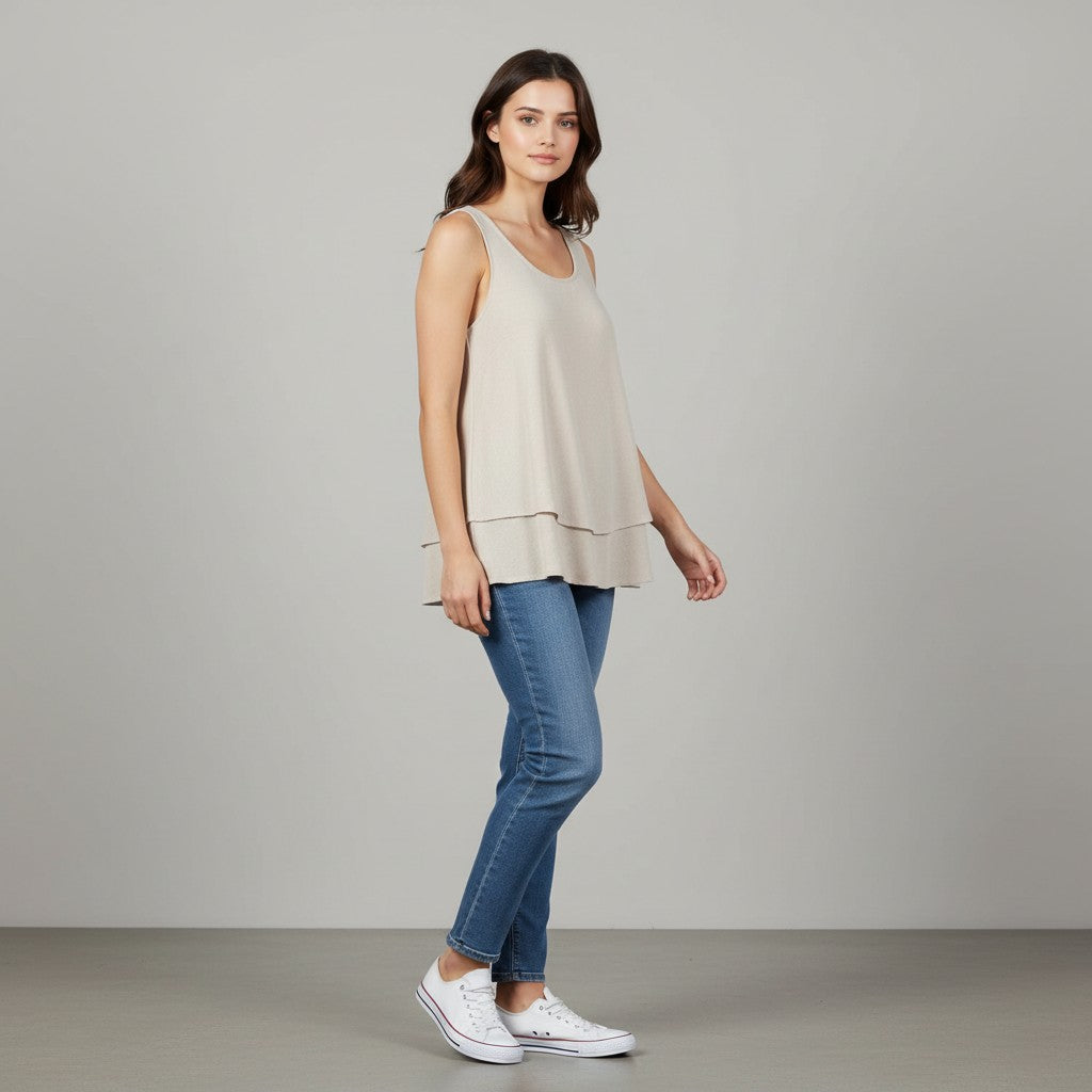 Women's Solid Color Ruffled Trim Tank Top-Vyana Collective