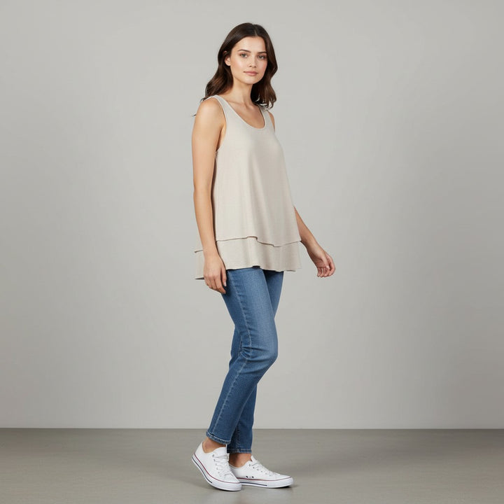 Women's Solid Color Ruffled Trim Tank Top-Vyana Collective