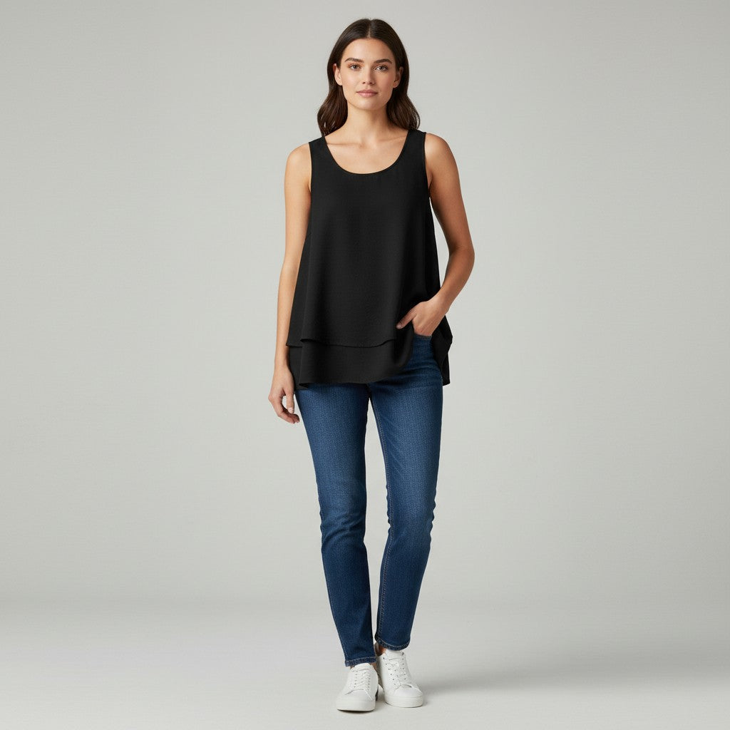 Women's Solid Color Ruffled Trim Tank Top-Vyana Collective