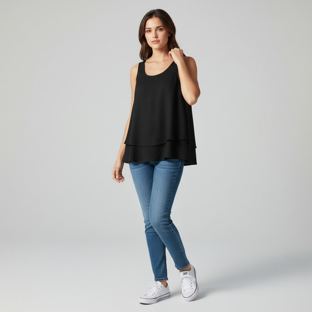 Women's Solid Color Ruffled Trim Tank Top-Vyana Collective