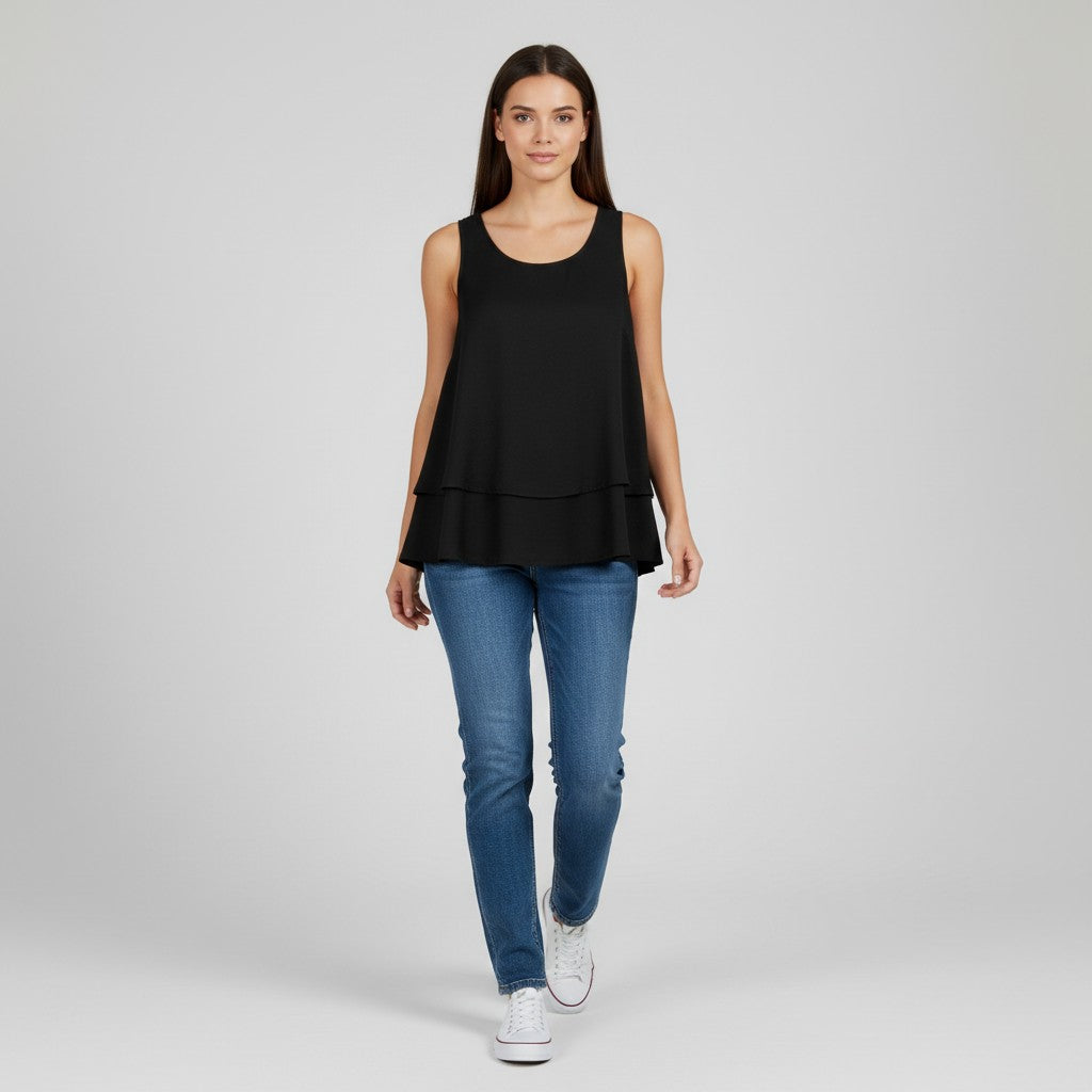 Women's Solid Color Ruffled Trim Tank Top-Vyana Collective