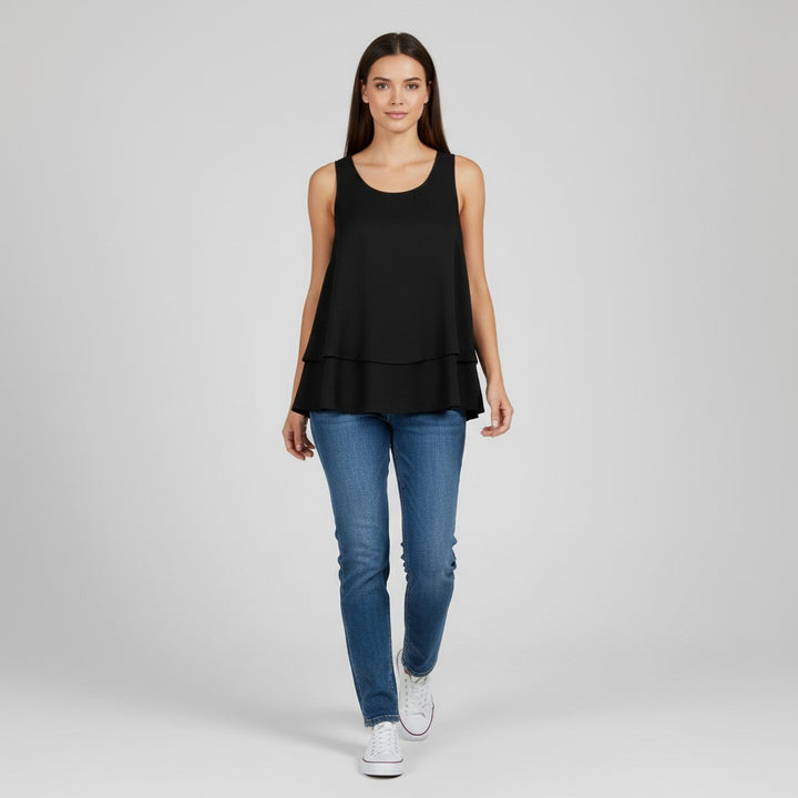 Women's Solid Color Ruffled Trim Tank Top-Vyana Collective