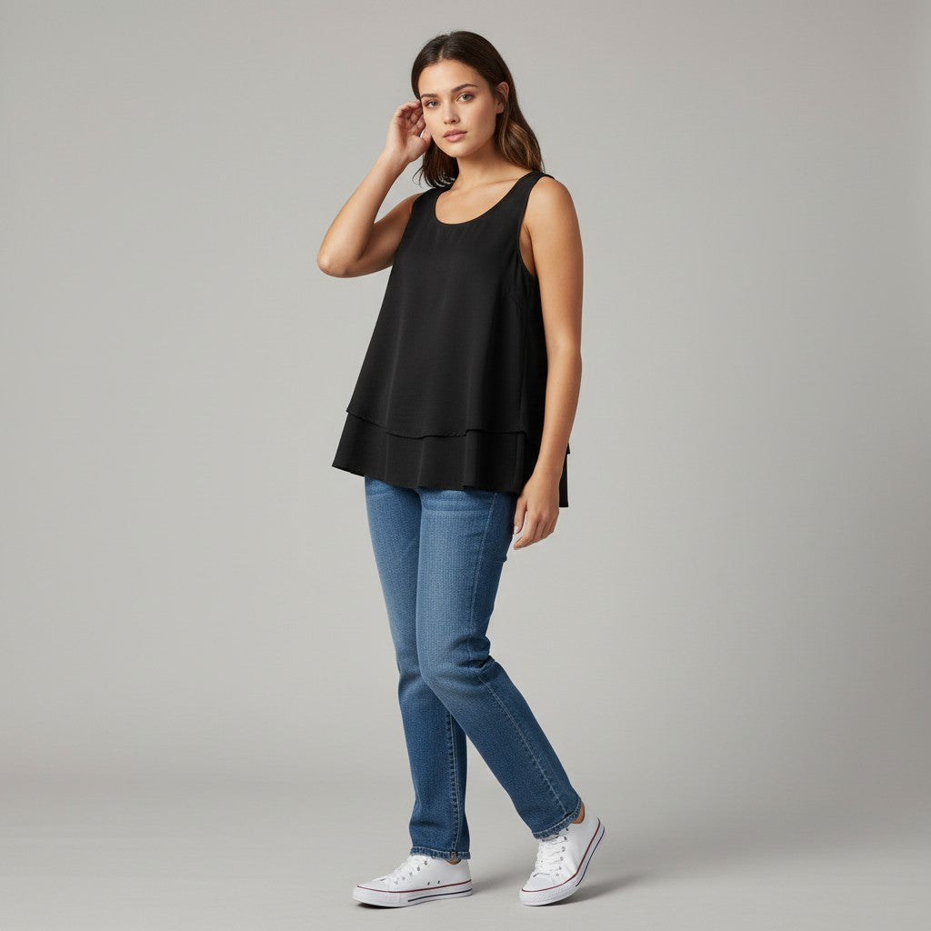 Women's Solid Color Ruffled Trim Tank Top-Vyana Collective