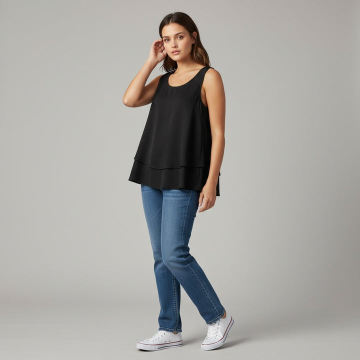 Women's Solid Color Ruffled Trim Tank Top-Vyana Collective