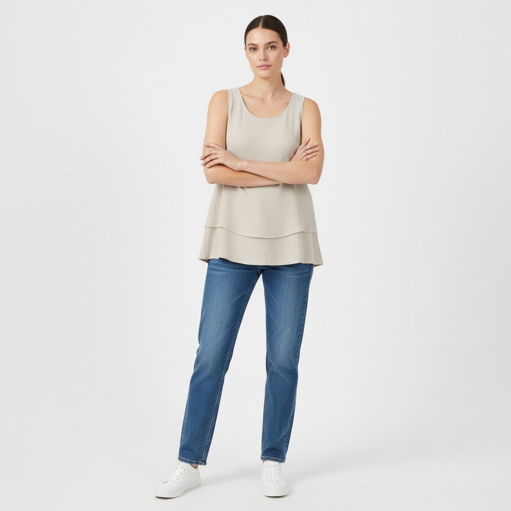 Women's Solid Color Ruffled Trim Tank Top-Vyana Collective