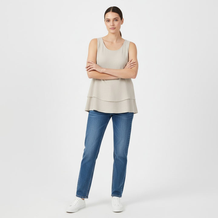 Women's Solid Color Ruffled Trim Tank Top-Vyana Collective