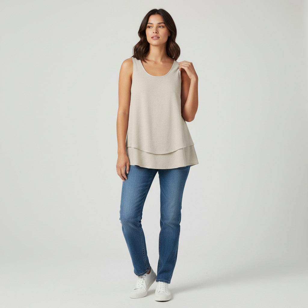 Women's Solid Color Ruffled Trim Tank Top-Vyana Collective