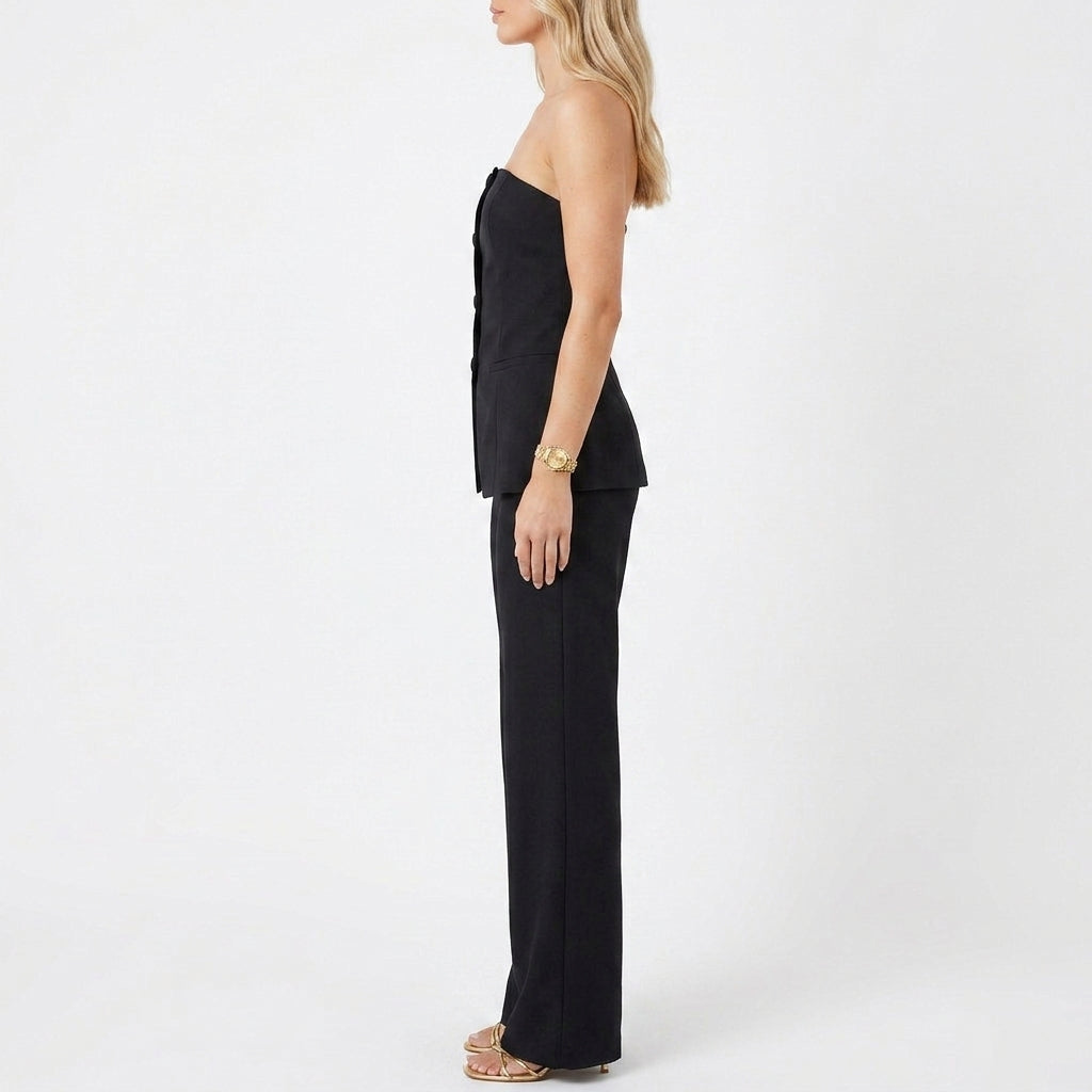 Women’s Strapless Tube Top and Wide Leg Pants Two Piece Set-Vyana Collective