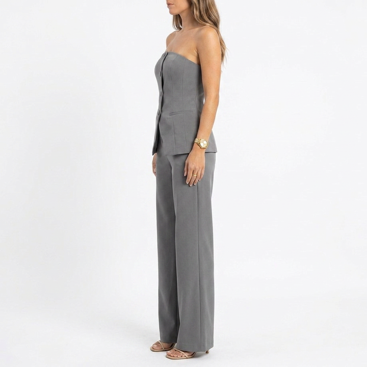 Women’s Strapless Tube Top and Wide Leg Pants Two Piece Set-Vyana Collective