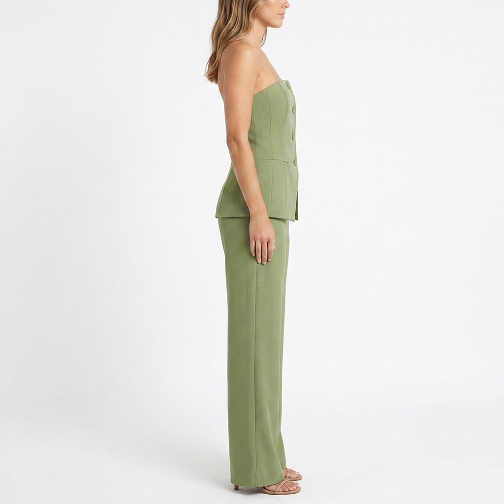 Women’s Strapless Tube Top and Wide Leg Pants Two Piece Set-Vyana Collective