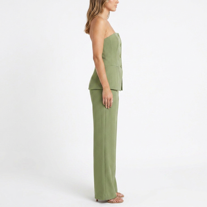 Women’s Strapless Tube Top and Wide Leg Pants Two Piece Set-Vyana Collective