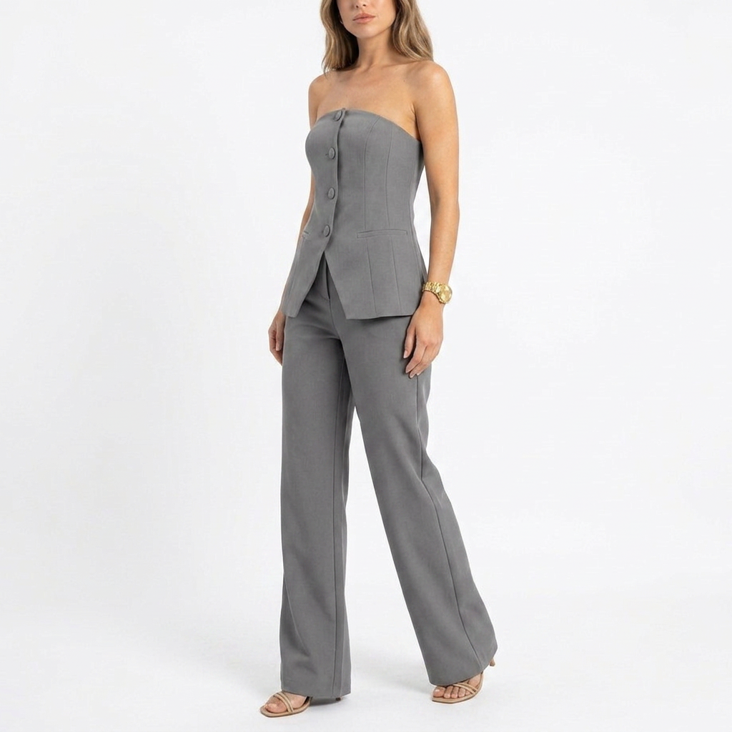 Women’s Strapless Tube Top and Wide Leg Pants Two Piece Set-Vyana Collective