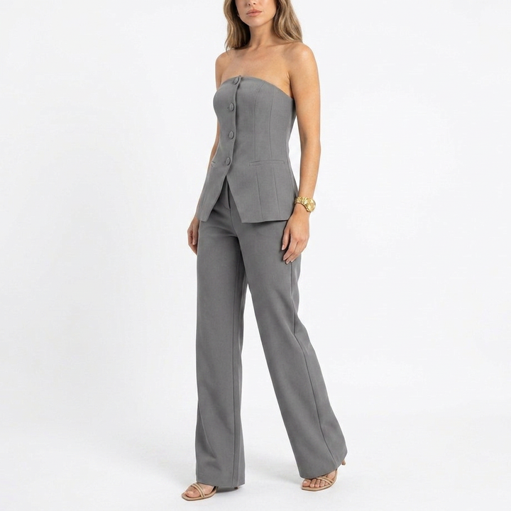 Women’s Strapless Tube Top and Wide Leg Pants Two Piece Set-Vyana Collective