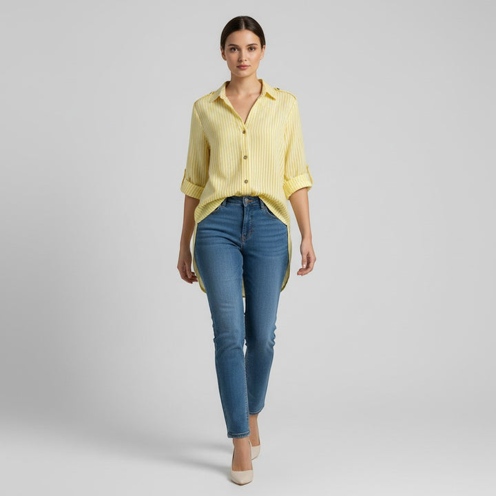 Women's Striped Button-Up Loose Shirt-Vyana Collective