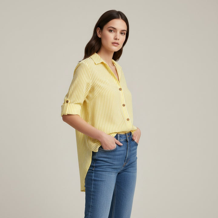 Women's Striped Button-Up Loose Shirt-Vyana Collective