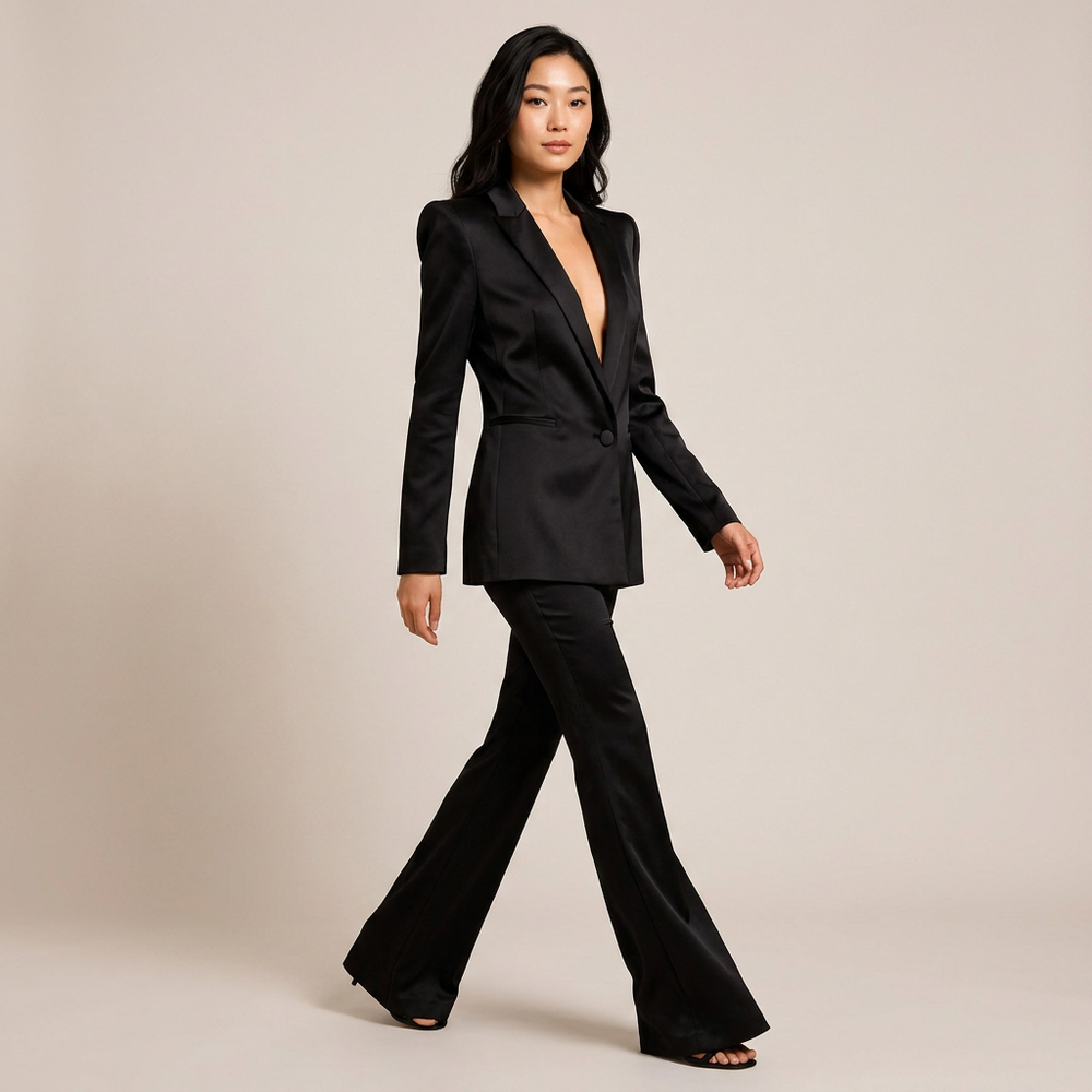 Women's Tailored Blazer and Flared Pants Suit Set-Vyana Collective
