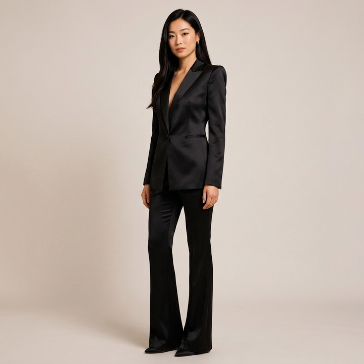 Women's Tailored Blazer and Flared Pants Suit Set-Vyana Collective