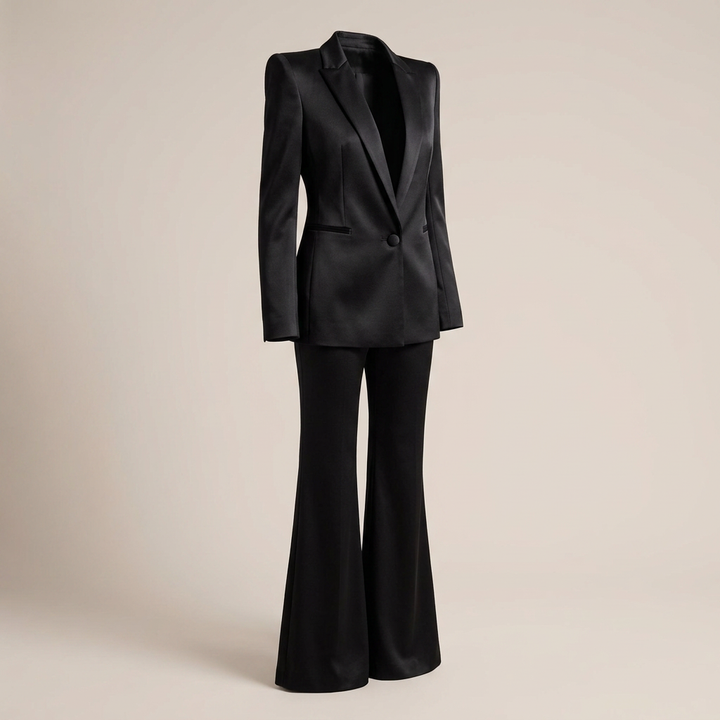 Women's Tailored Blazer and Flared Pants Suit Set-Vyana Collective