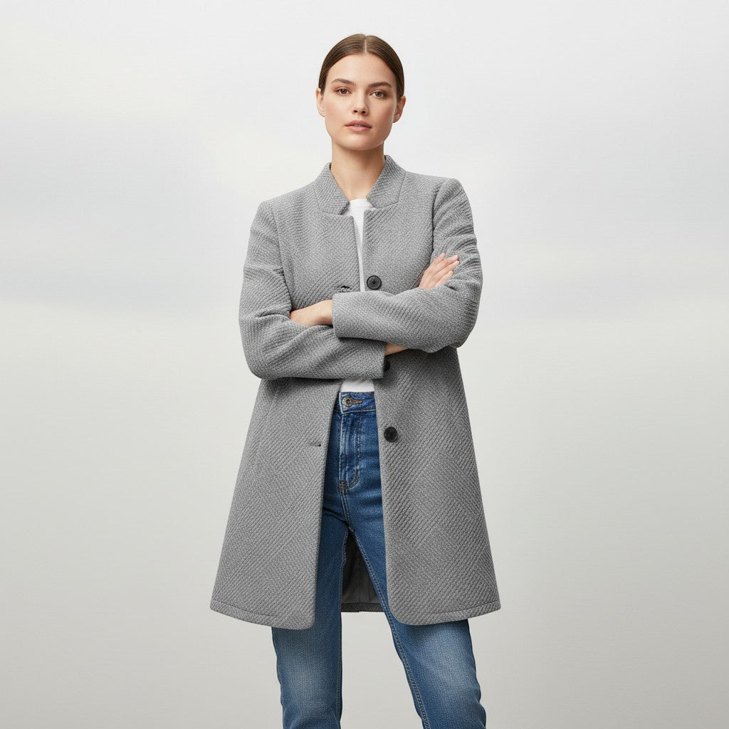 Women's Textured Stand Collar Button-Front Coat-Vyana Collective