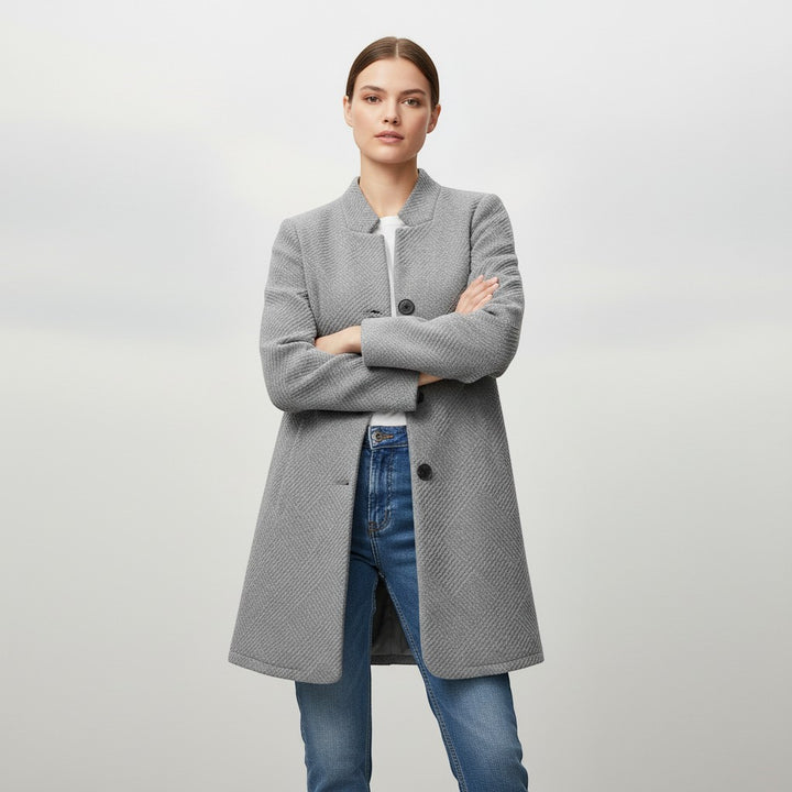 Women's Textured Stand Collar Button-Front Coat-Vyana Collective