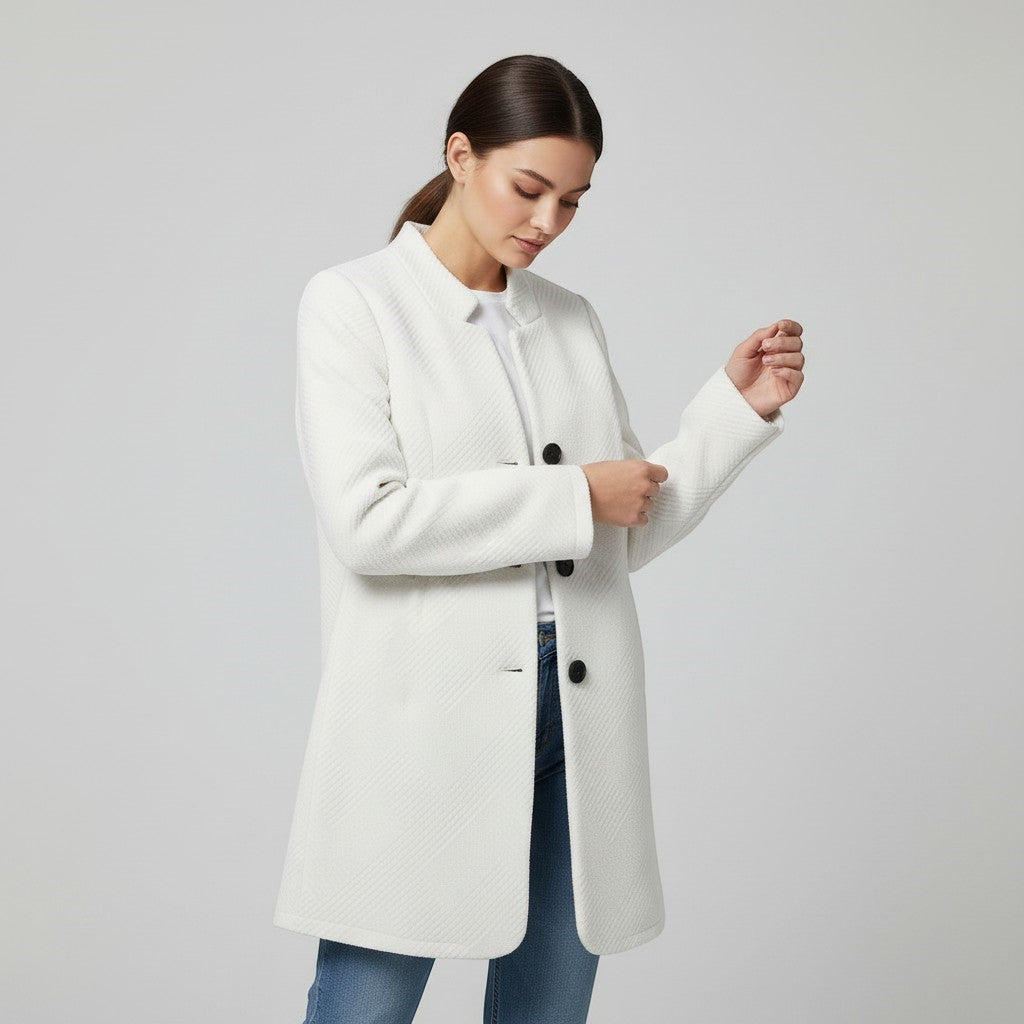 Women's Textured Stand Collar Button-Front Coat-Vyana Collective