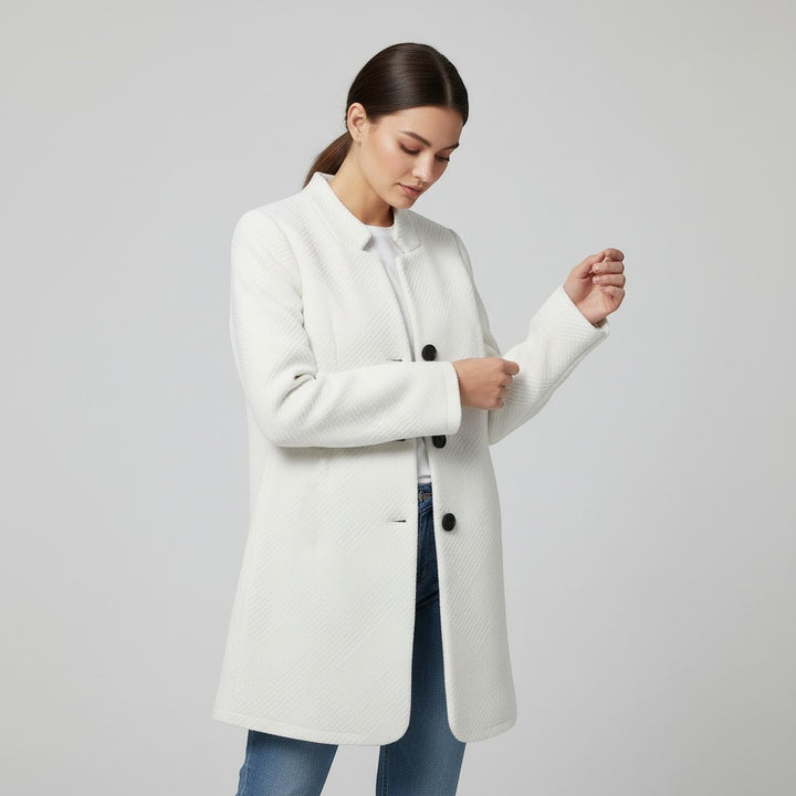 Women's Textured Stand Collar Button-Front Coat-Vyana Collective