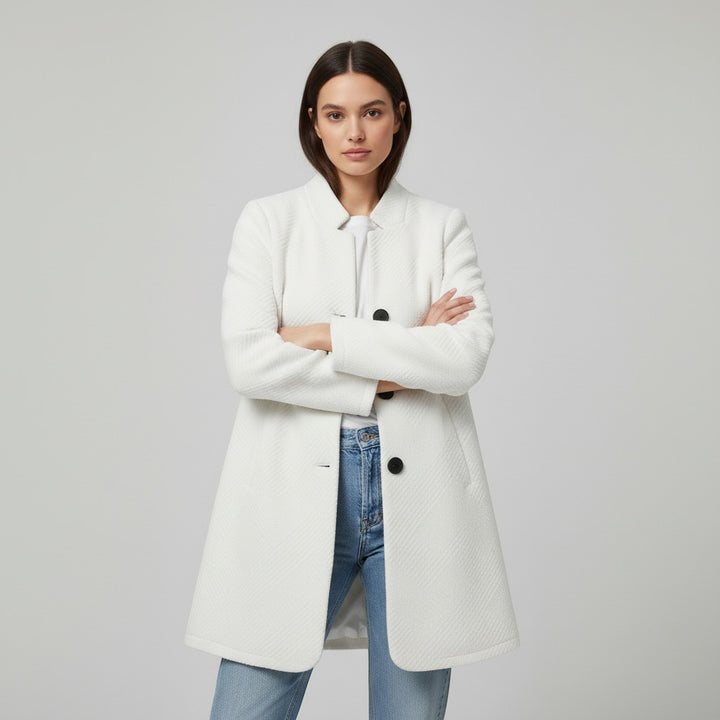 Women's Textured Stand Collar Button-Front Coat-Vyana Collective