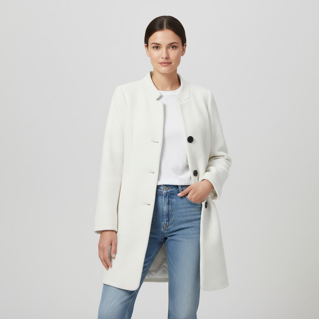 Women's Textured Stand Collar Button-Front Coat-Vyana Collective